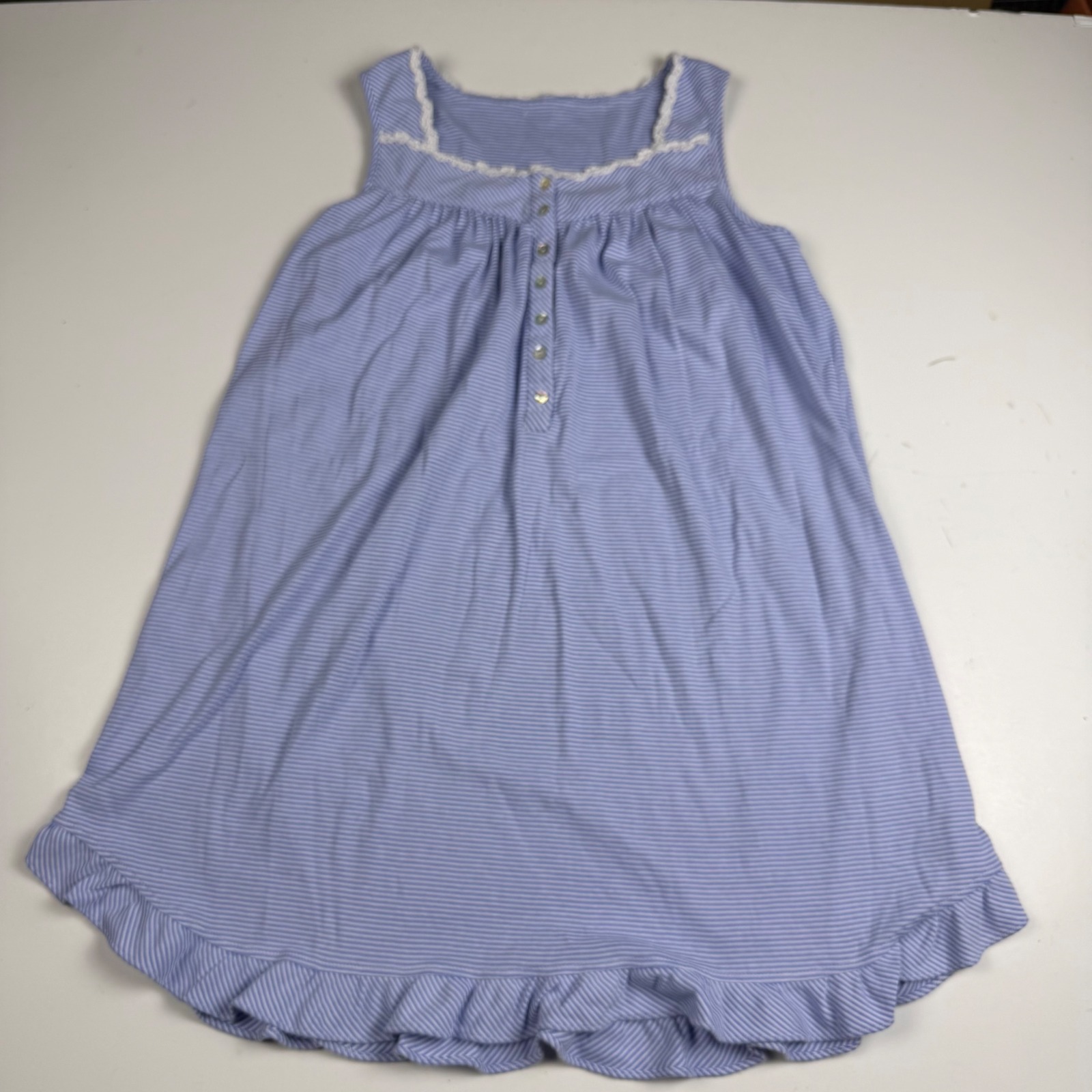Blue White Striped Sleeveless Soft Nightgown Lace Trim Ruffle Hem Sleepwear Xl